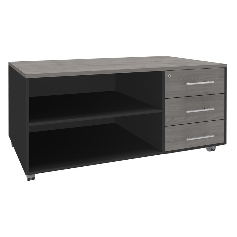 3253310165472-Console mobile EXPRIM/LOFTER/LEVEL - L120 x H63 x P60 cm - 3 tiroirs - coté anthracite - finition façade et-P_79432428_1-0