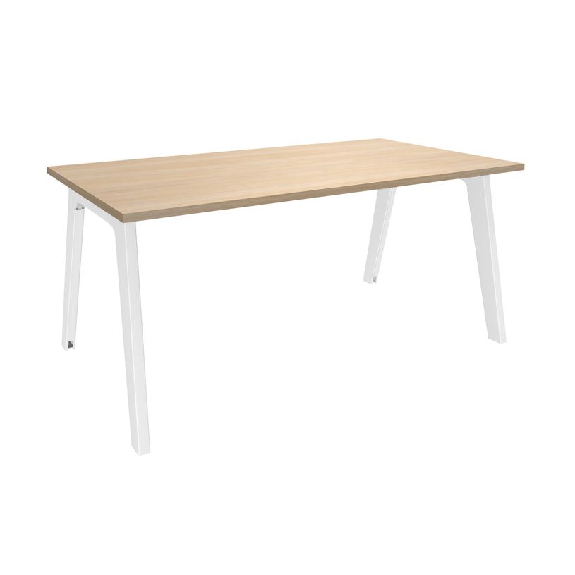 3253310157750-Bureau simple STEELY - L180 cm - Pieds blanc - plateau imitation Chêne clair-P_79432447_1-0