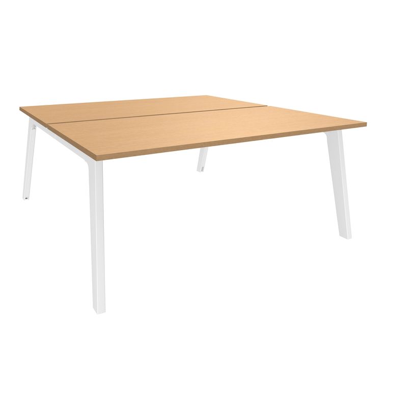 3253310162679-Bureau double STEELY - L140 cm - Double face Depart - Pieds blanc - plateau imitation Hêtr-P_79432548_1-0