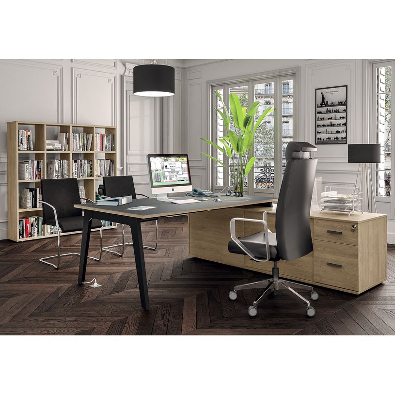 3253310163416-Bureau STEELY Manager - L180 x P100 x H72,5 cm - console retour à gauche (2 tiroirs) L200 x P60 x H72,5 cm - pieds blanc - -P_79432622_3-1