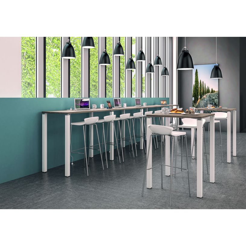 3253310158665-Table Lounge 4 pieds - L80xH105xP80 cm - Pied blanc - plateau imitation chêne gris-P_79432754_2-1