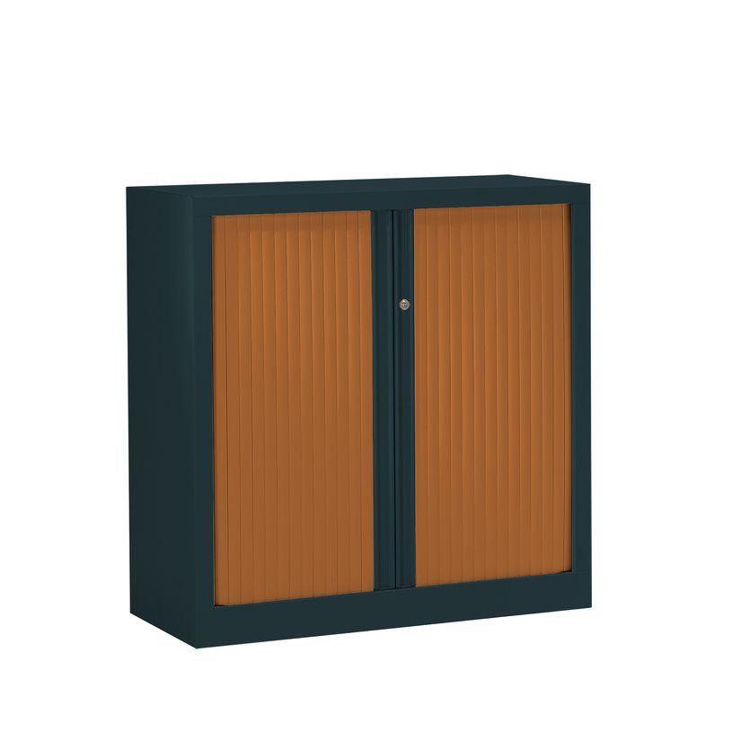 3219096914161-Armoire basse monobloc à rideaux ETIC - 100 x 120 cm - anthracite/imitation merisier-P_79433038_1-0