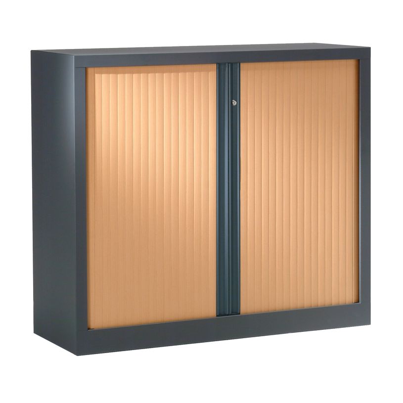 3219096914369-Armoire basse monobloc à rideaux ETIC - 100 x 120 cm - anthracite/imitation hêtre-P_79433039_1-0