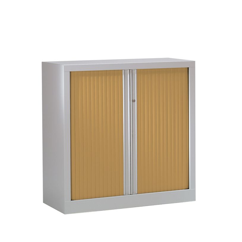 3219096914383-Armoire basse monobloc à rideaux ETIC - 100 x 120 cm - aluminium/imitation hêtre-P_79433040_1-0