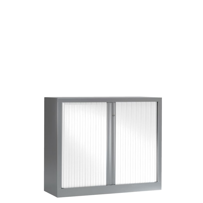 3219096917612-Armoire basse monobloc à rideaux ETIC - 100 x 120 cm - aluminium/blanc-P_79433043_1-0