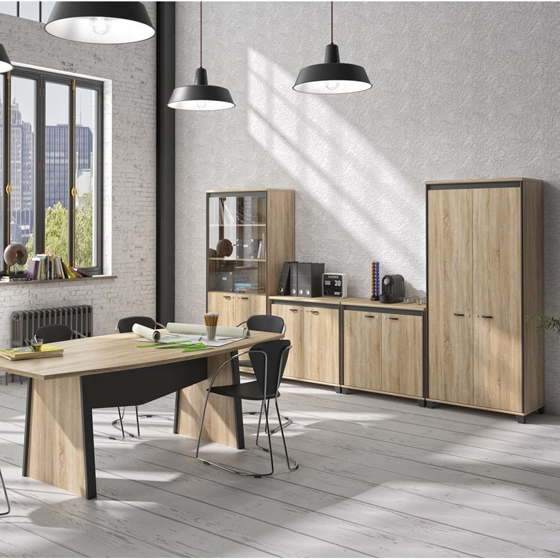 3483600874337-Rangement bas MAMBO - L80 x H82 x P46 - 2 portes - Chêne Sonoma/noir-P_79433387_2-1
