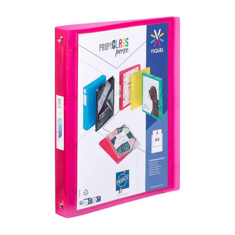 3135250996692-Viquel Propyglass - Classeur à anneaux personnalisable - Dos 35 mm - A4 - rouge framboise--0