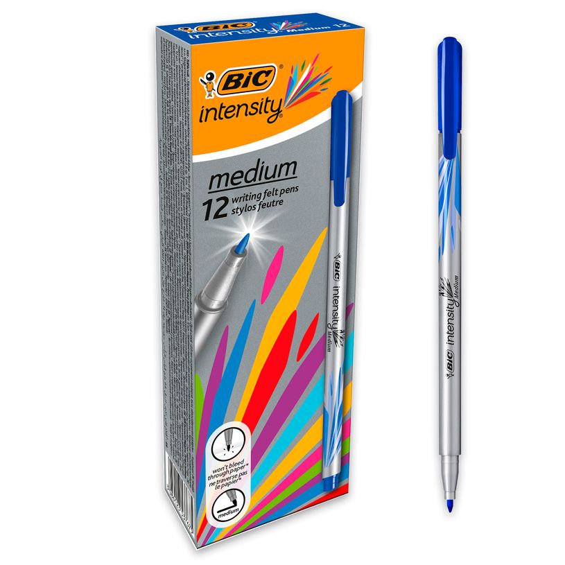 3086123537675-BIC Intensity - Pack de 12 feutres fins - pointe moyenne - bleu-P_79440299_2-0