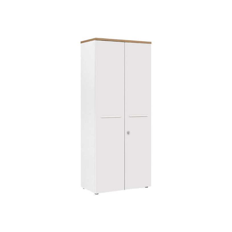 3483600849106-Armoire hautes YES ! - L80 x H187 x P42 - 2 portes - Façade blanche - Dessus chêne struct-P_79440896_1-0