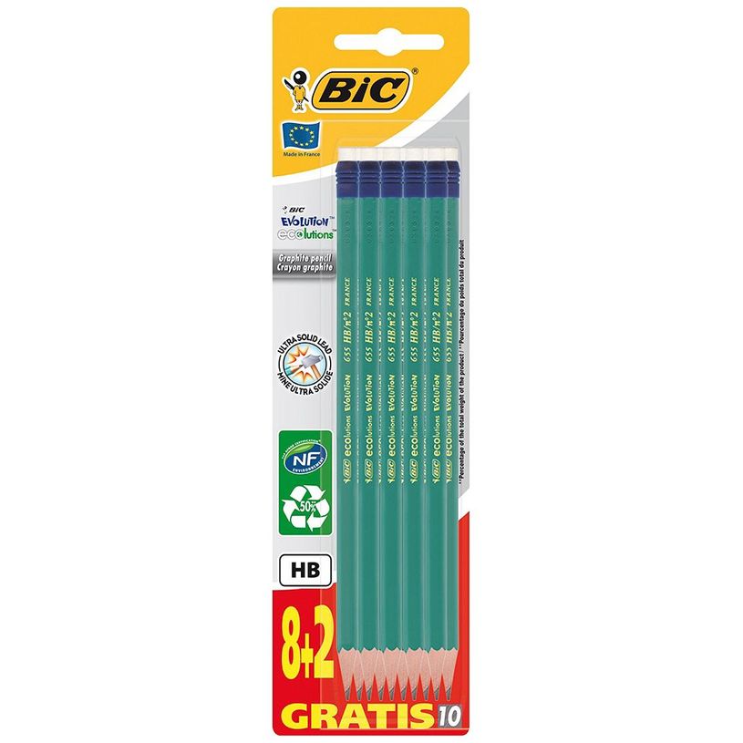 3086123203952-BIC ECOlutions EVOLUTION 655 - Pack de 10 Crayons à papier - HB - embout gomme-P_79442129_1-0