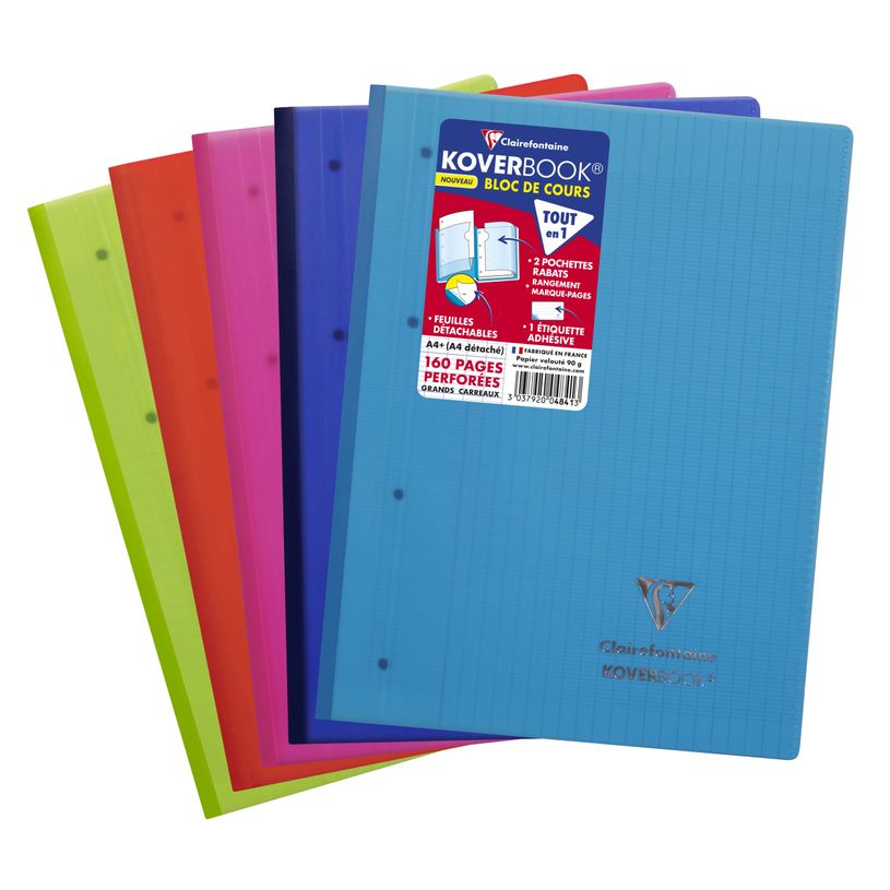 3037920048413-Clairefontaine Koverbook - Bloc de cours agrafé A4+ - 160 pages détachables perforées - grands carreaux (Seyes) - disponib-P_79443876_1-0