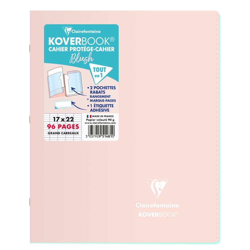 3037929514810-Clairefontaine Koverbook Blush - Cahier polypro 17 x 22 cm - 96 pages - grands carreaux (Seyes) - disponible dans -P_79443881_7-5