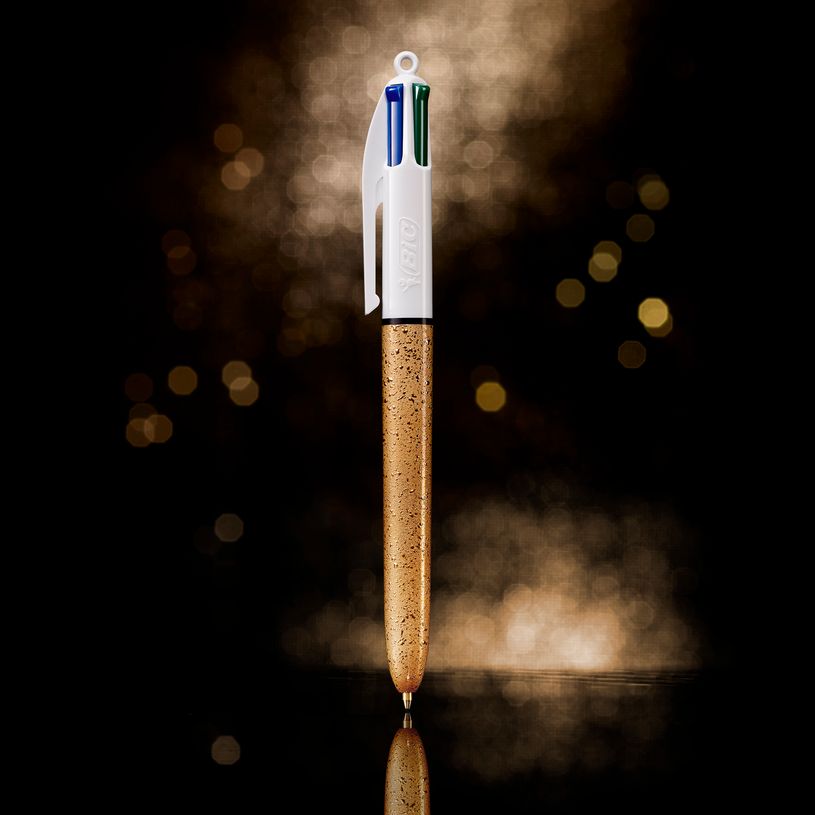 3086123595156-BIC 4 Couleurs - Stylo à bille 4 couleurs - 1 mm - corps texturé doré givré-P_79445270_7-6