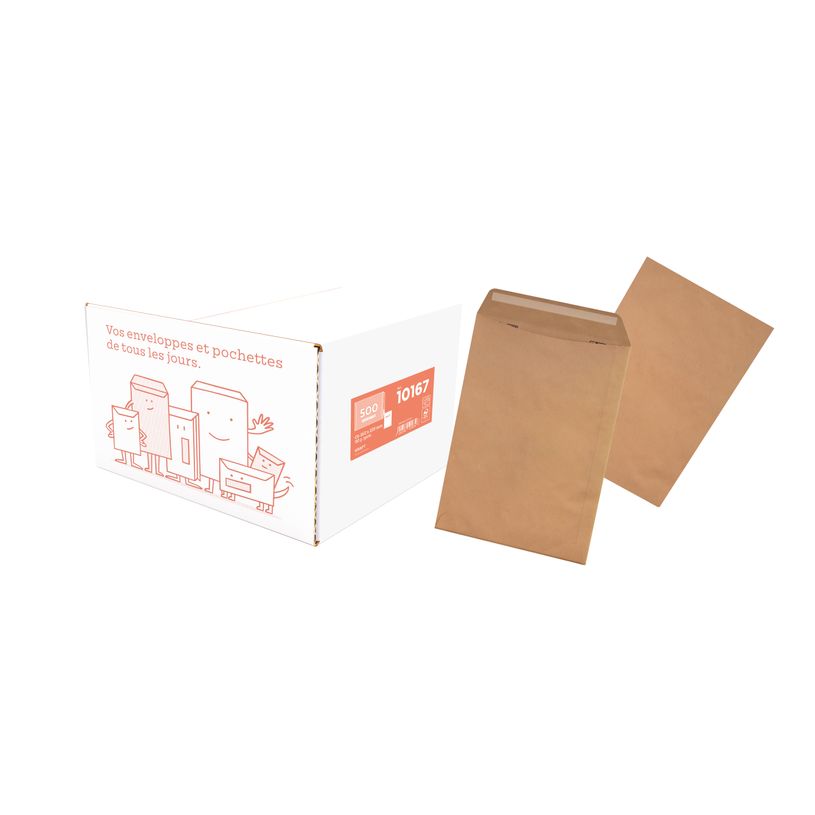 3240180101679-La Couronne - 500 pochettes  C5 162 x 229mm - 90 gr - sans fenêtre - kraft brun - bande au-P_94142764_2-0